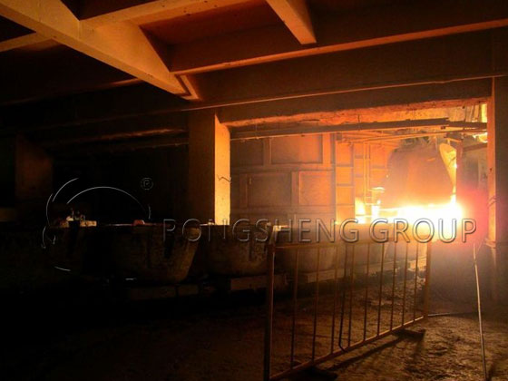 Molten Calcium Carbide Liquid Comes Out of the Furnace